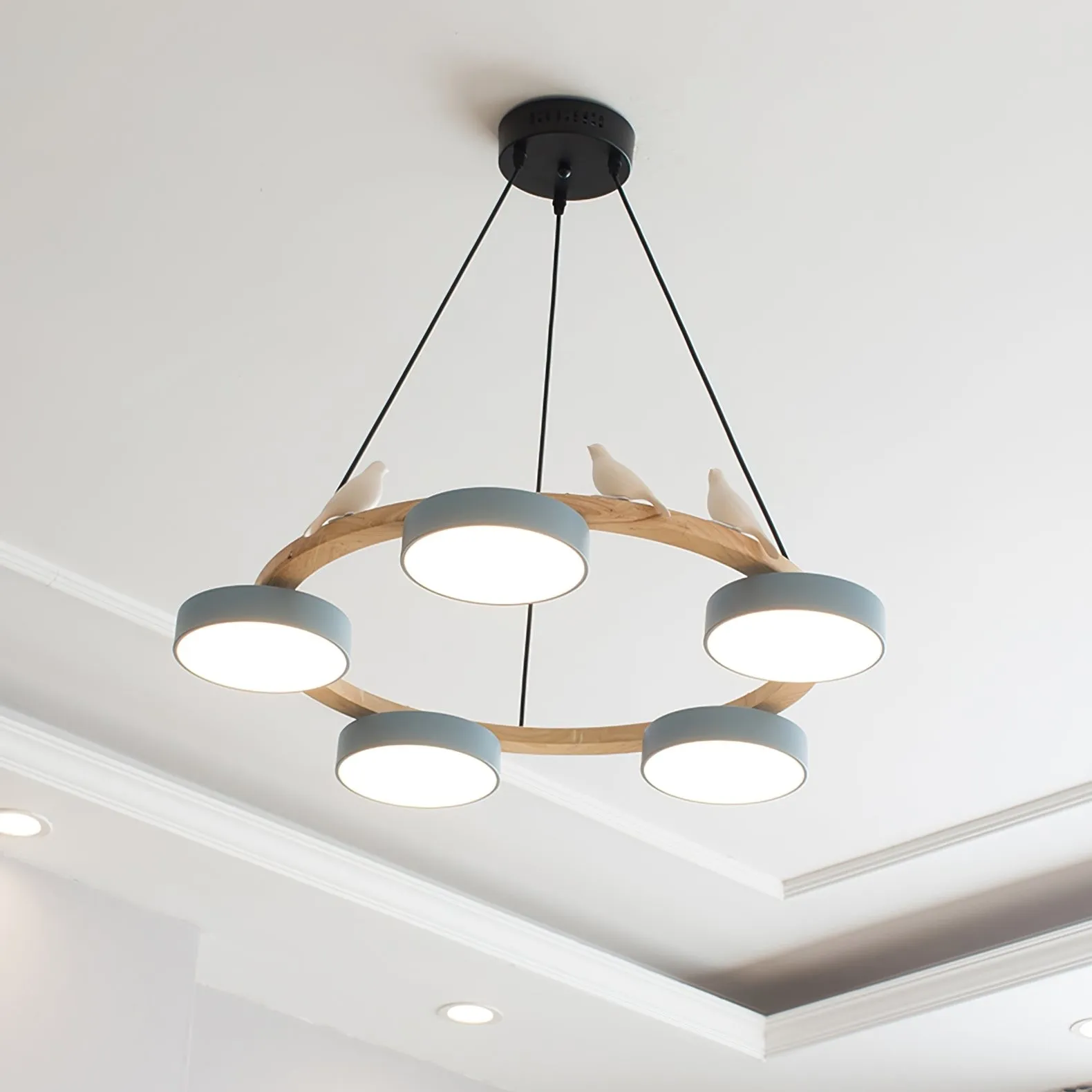 Nordic Wooden Bird Creative Round Chandelier S206
