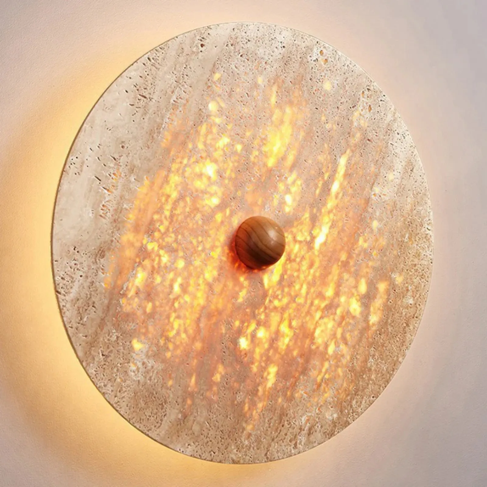 Natural Modern Circular Travertine Home Wall Sconce S332