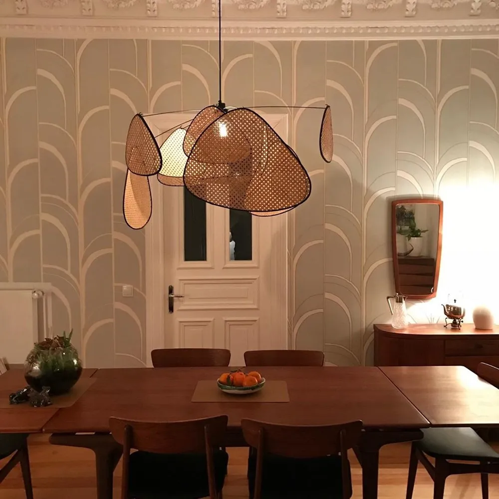 Screen Cannage Pendant Light - Woven Rattan Design for Living Room
