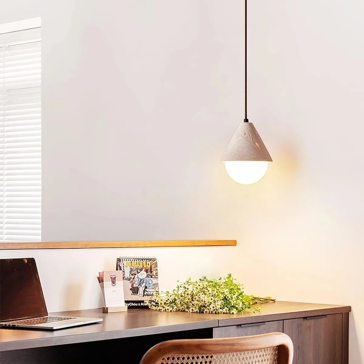 Modern Cone Travertine Pendant Lamp With Glass Globe Design S273