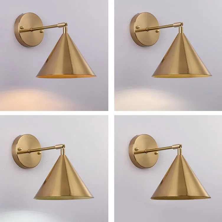 Modern Simple Iron Plated Brass Cone Round 1-Light Wall Sconce Lamp T179