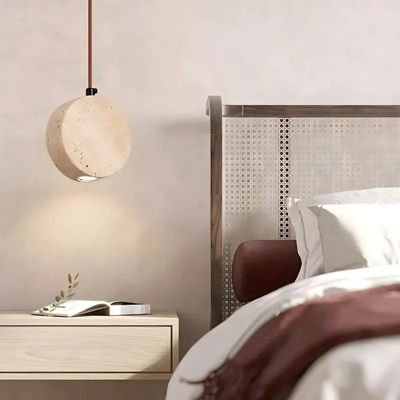 Elegant Round Travertine Pendant Light – Wabi-Sabi Inspired S272