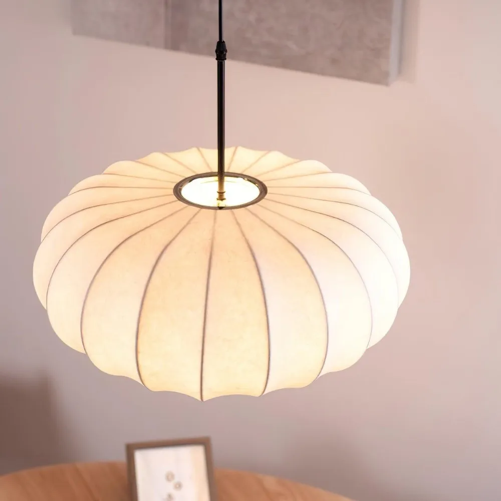 Simple Wabi-sabi White Lantern Fabric Pendant Lamp M06