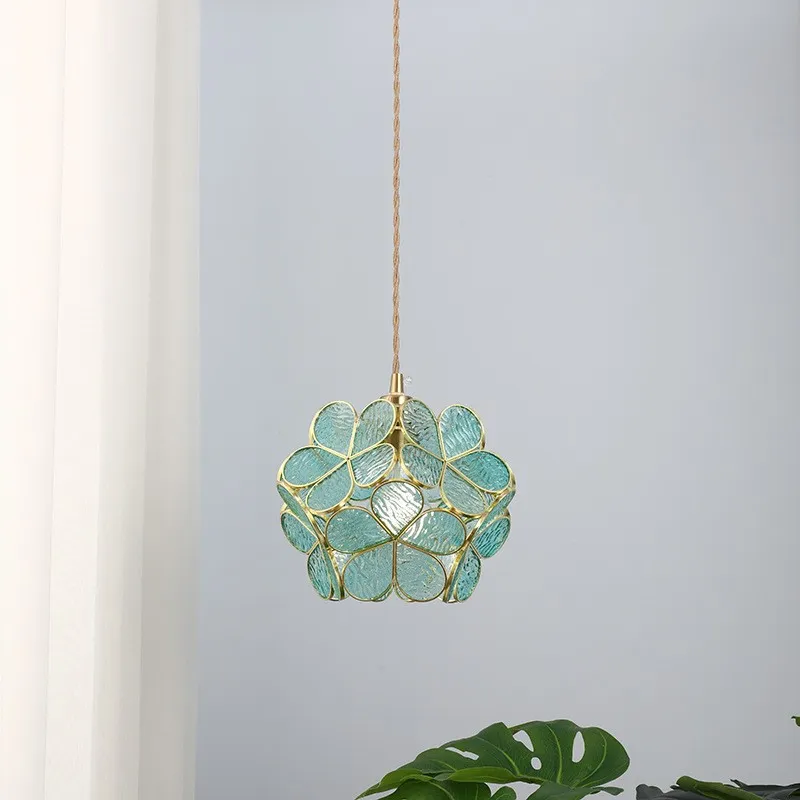 Nordic Brass Flower Petal Glass Pendant Light S10