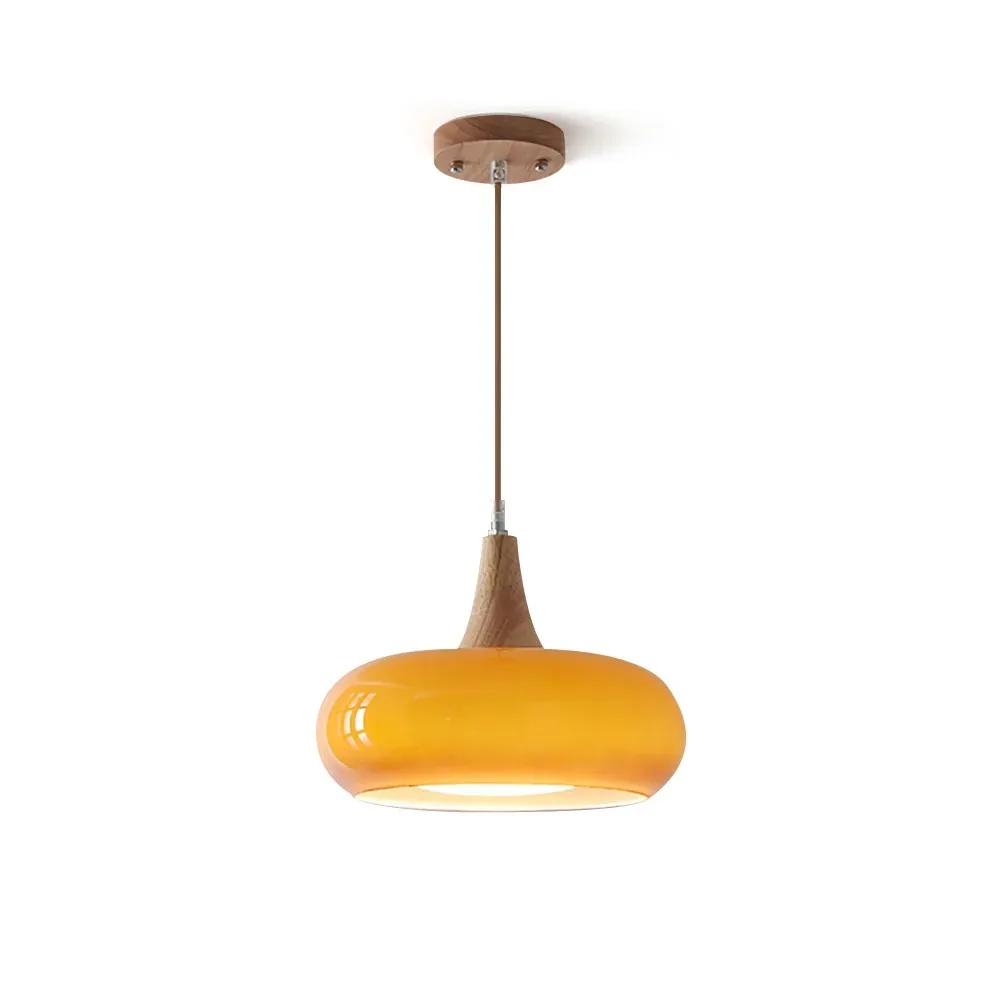 Graceful Glass Pendant Lamp with Sculptural Wooden Detail S248