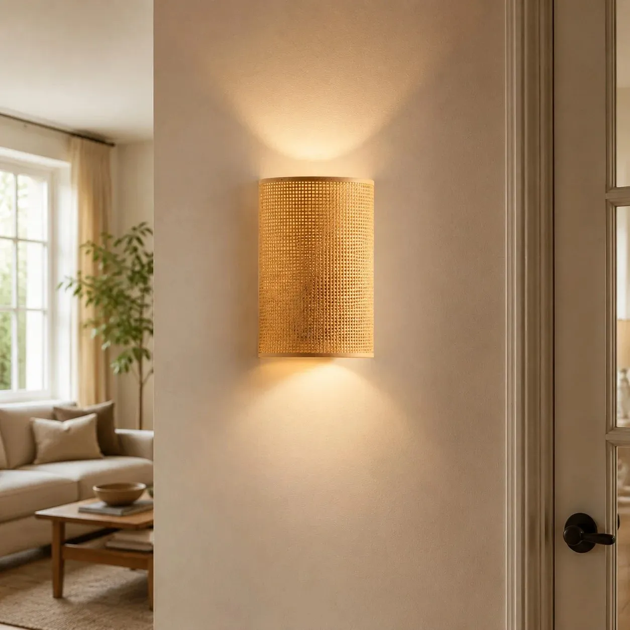 Japanese Rattan Wood Wall Sconce
