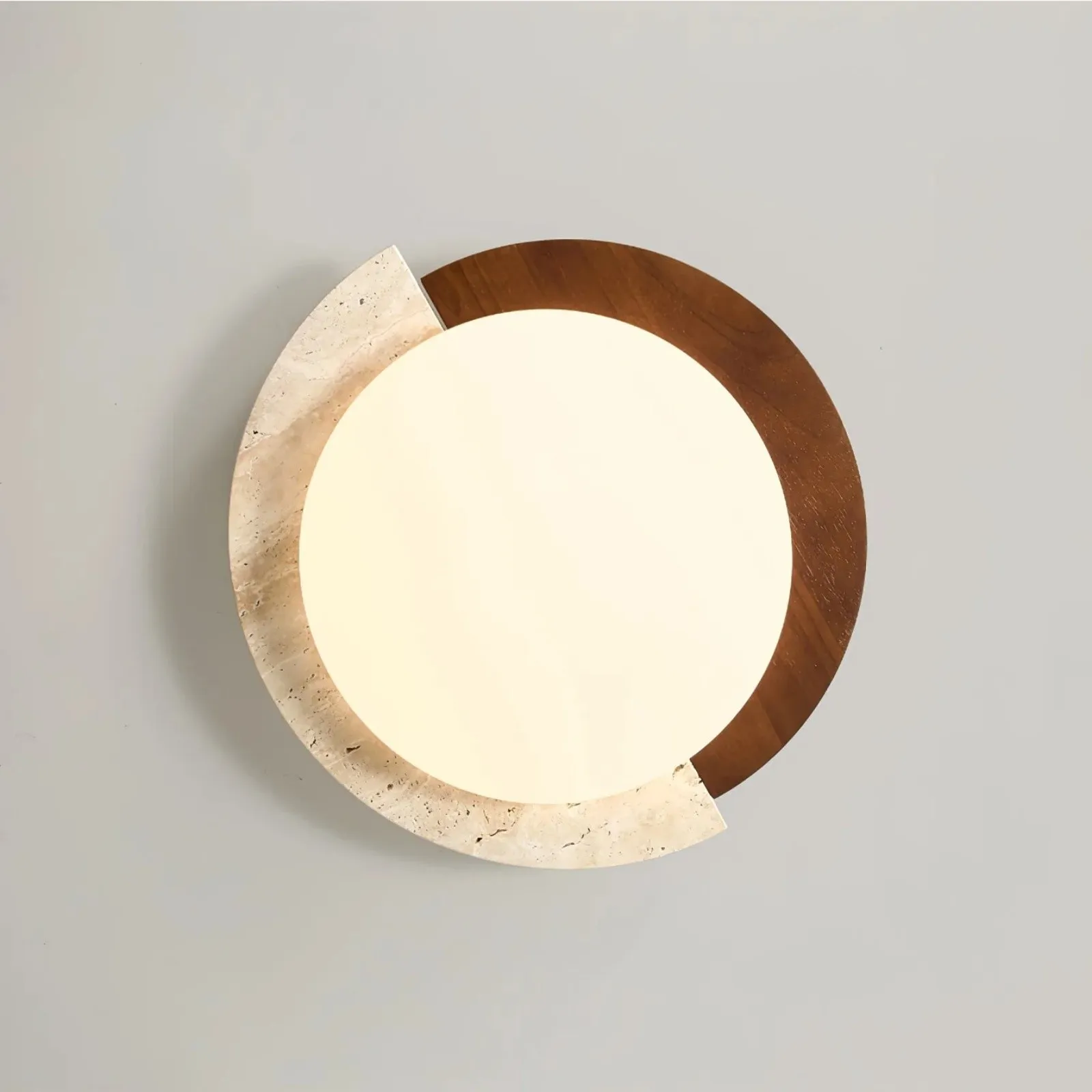 Half Moon Splicing Design Travertine & Wood Ceiling Lamp S292