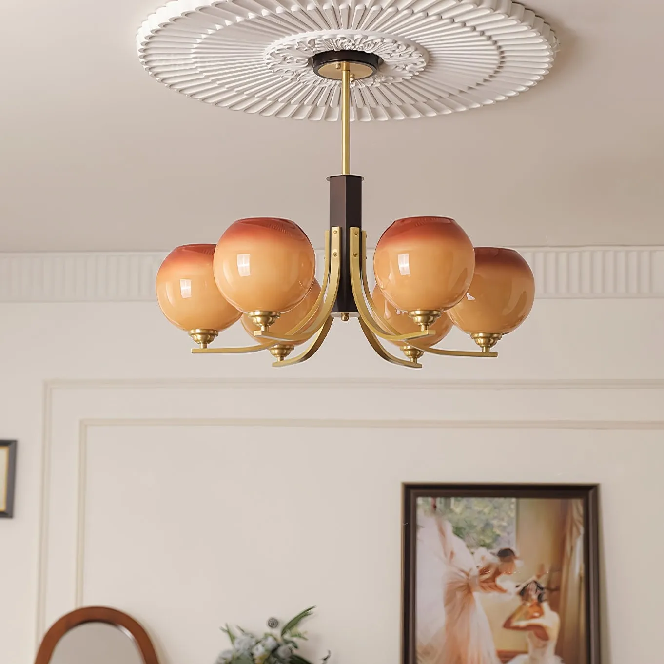 Vintage Caramel Globe Chandelier M398