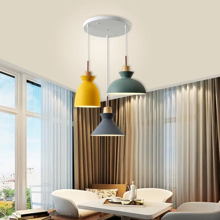 MULTI Scandinavian Metal Wood Macaroon Pendant Light for Bedroom S32