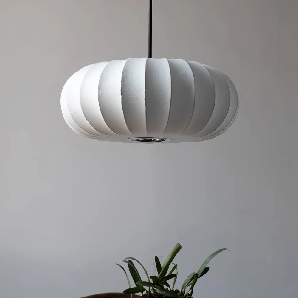 Simple Wabi-sabi White Lantern Fabric Pendant Lamp M06