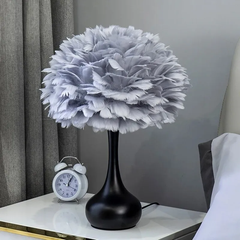 Modern Feather Table Lamp for Bedroom