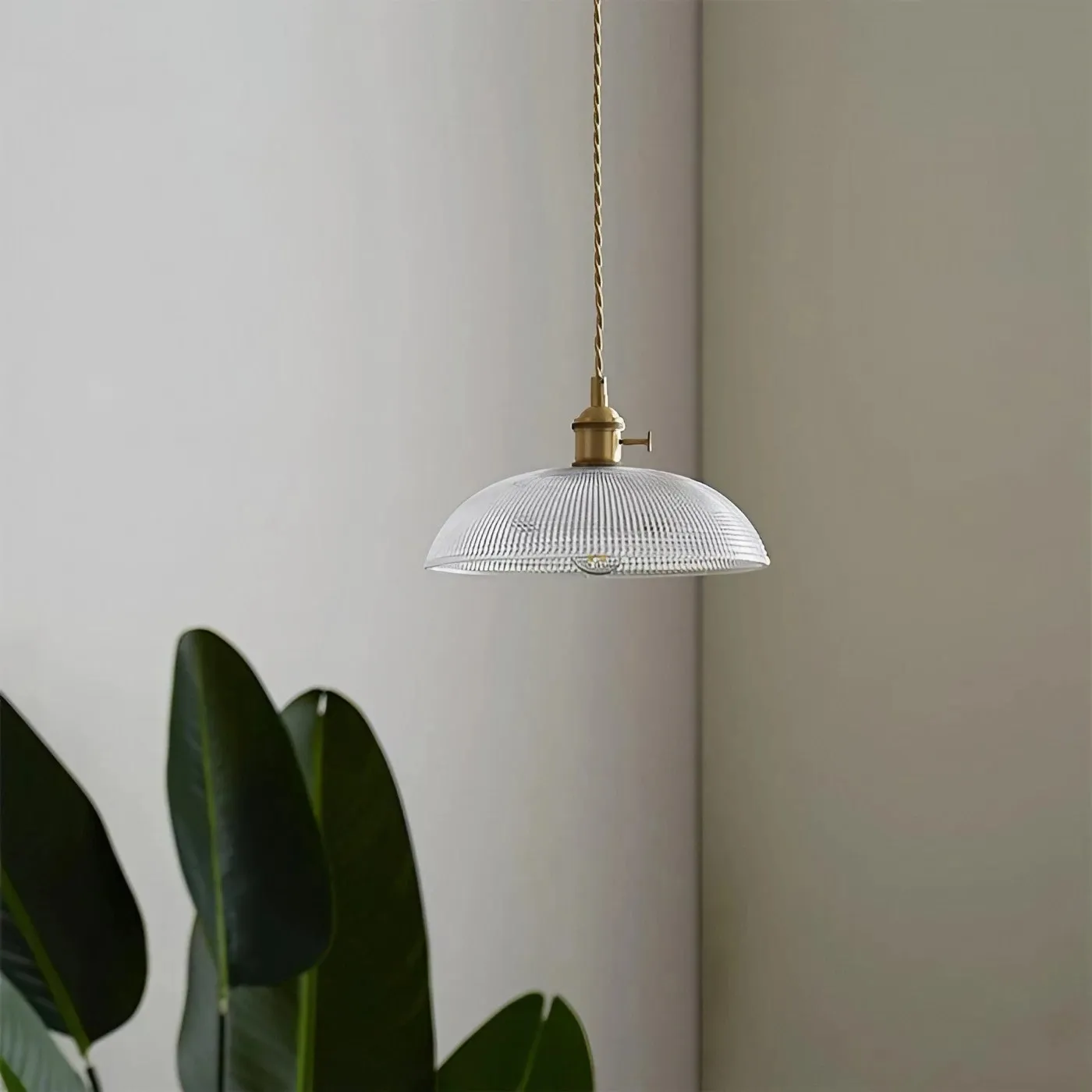 Ribbed Bowl Clear Glass Pendant Light - Classic Retro Dining Room Light S121
