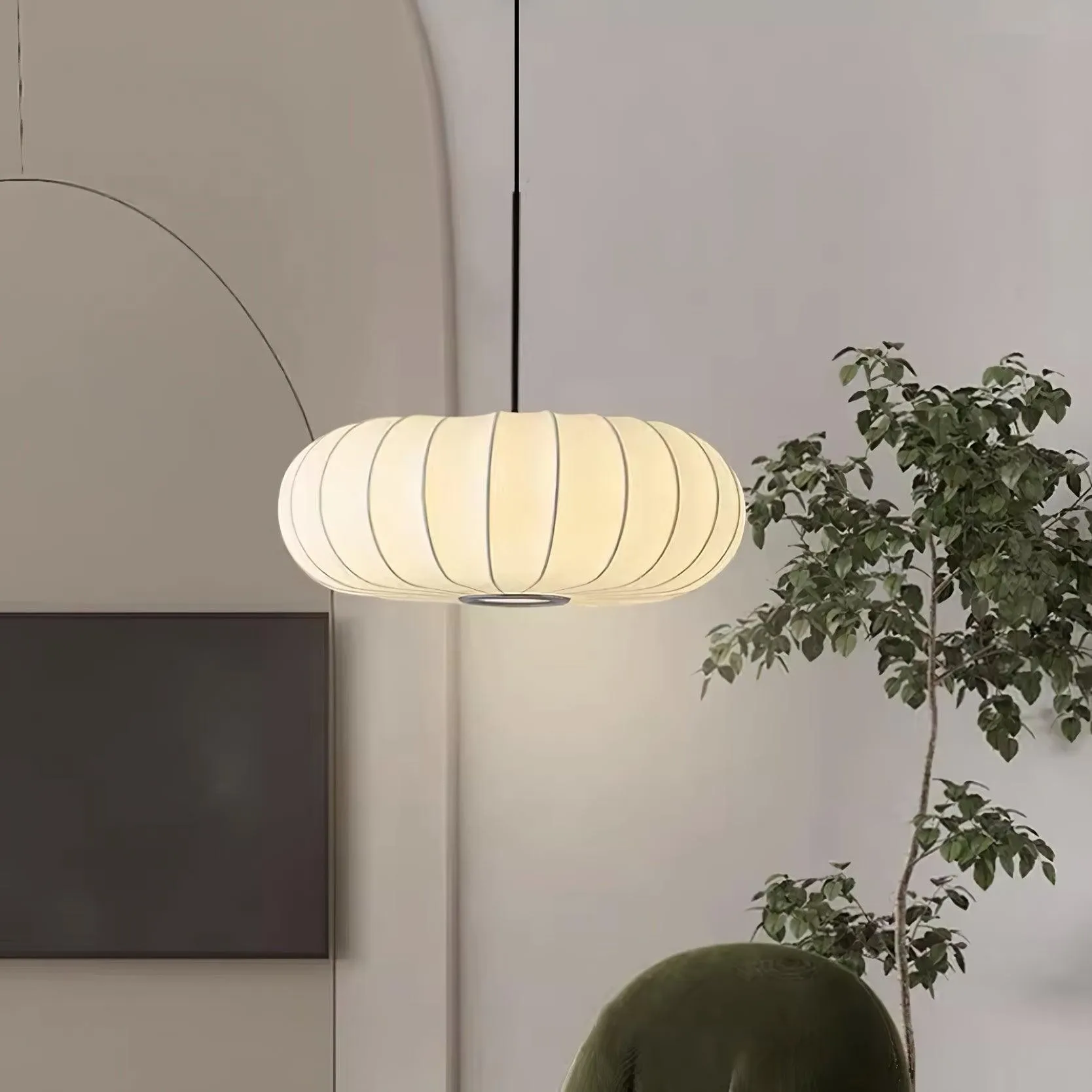 Simple Wabi-sabi White Lantern Fabric Pendant Lamp M06
