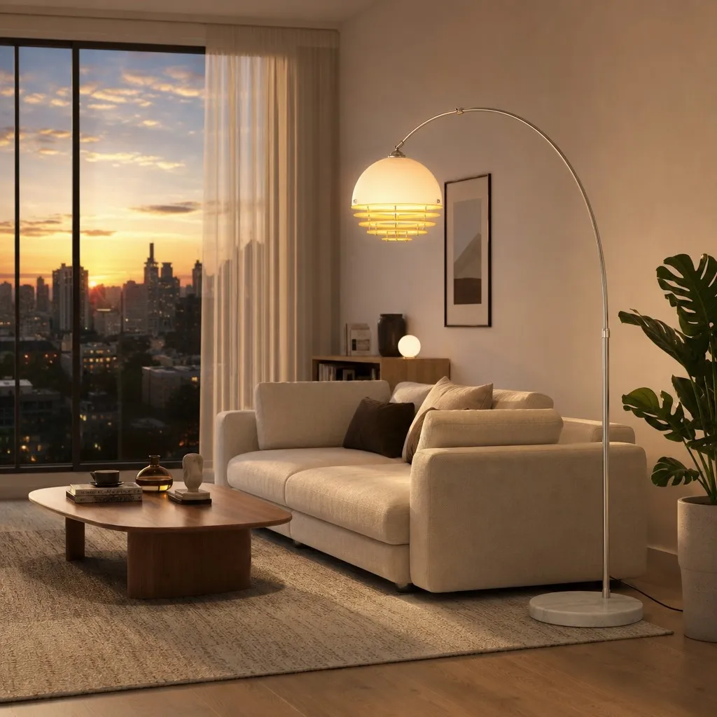 Afterglow Sunset Curved Floor Lamp - Vintage Glass Shade for Bedroom T2241