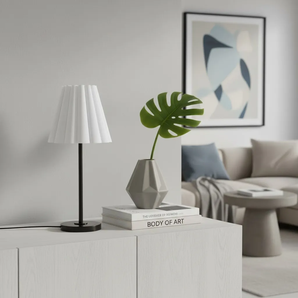 Ruffmeto Transitional Slim Table Lamp - Sculptural Shade Lighting for Living Room or Bedroom T672