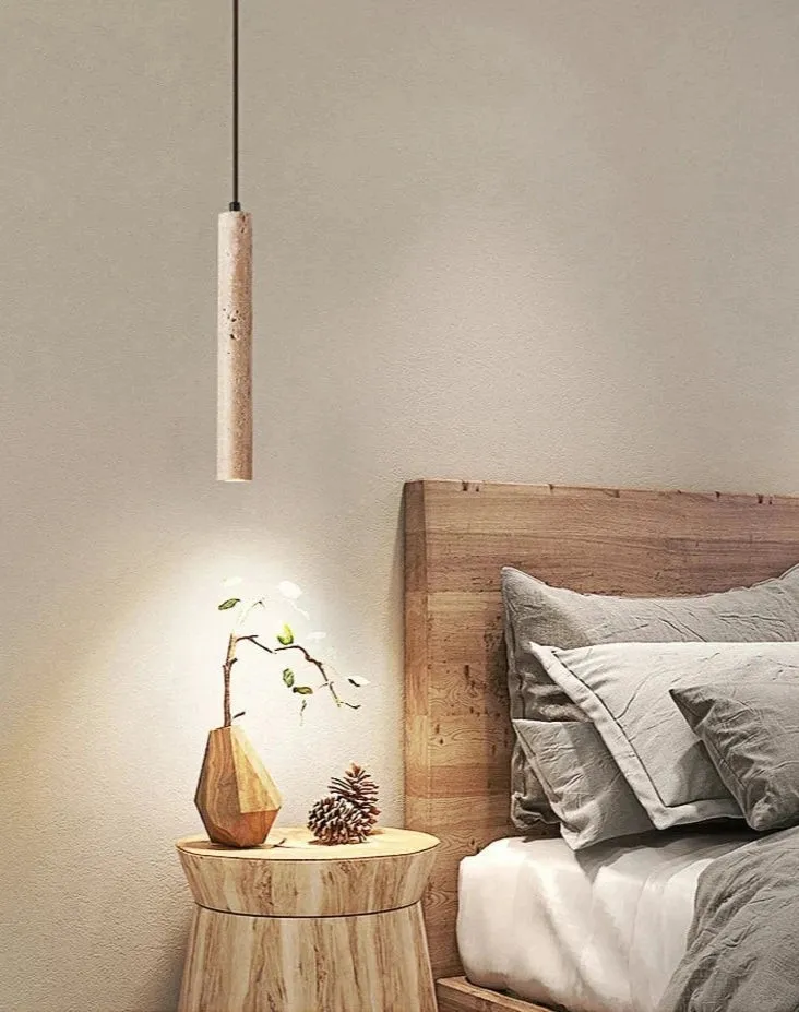 Japanese Wabi Sabi Yellow Travertine Cylinder 1-Light Pendant Light G33
