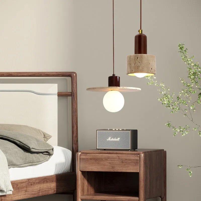 Natural Stone Wood Pendant Light - Minimalist Japanese Dining Lamp M08