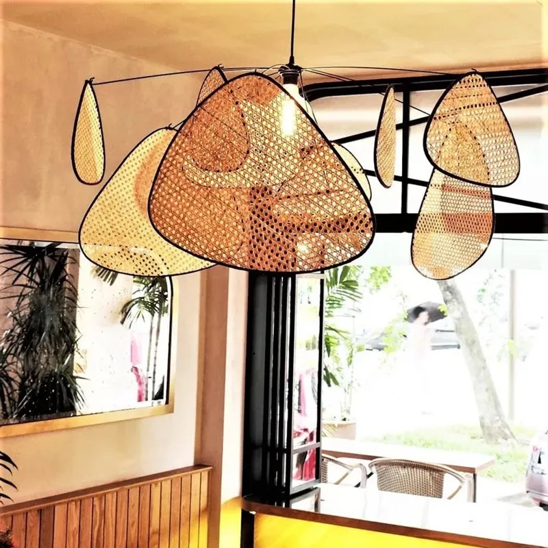Screen Cannage Pendant Light - Woven Rattan Design for Living Room