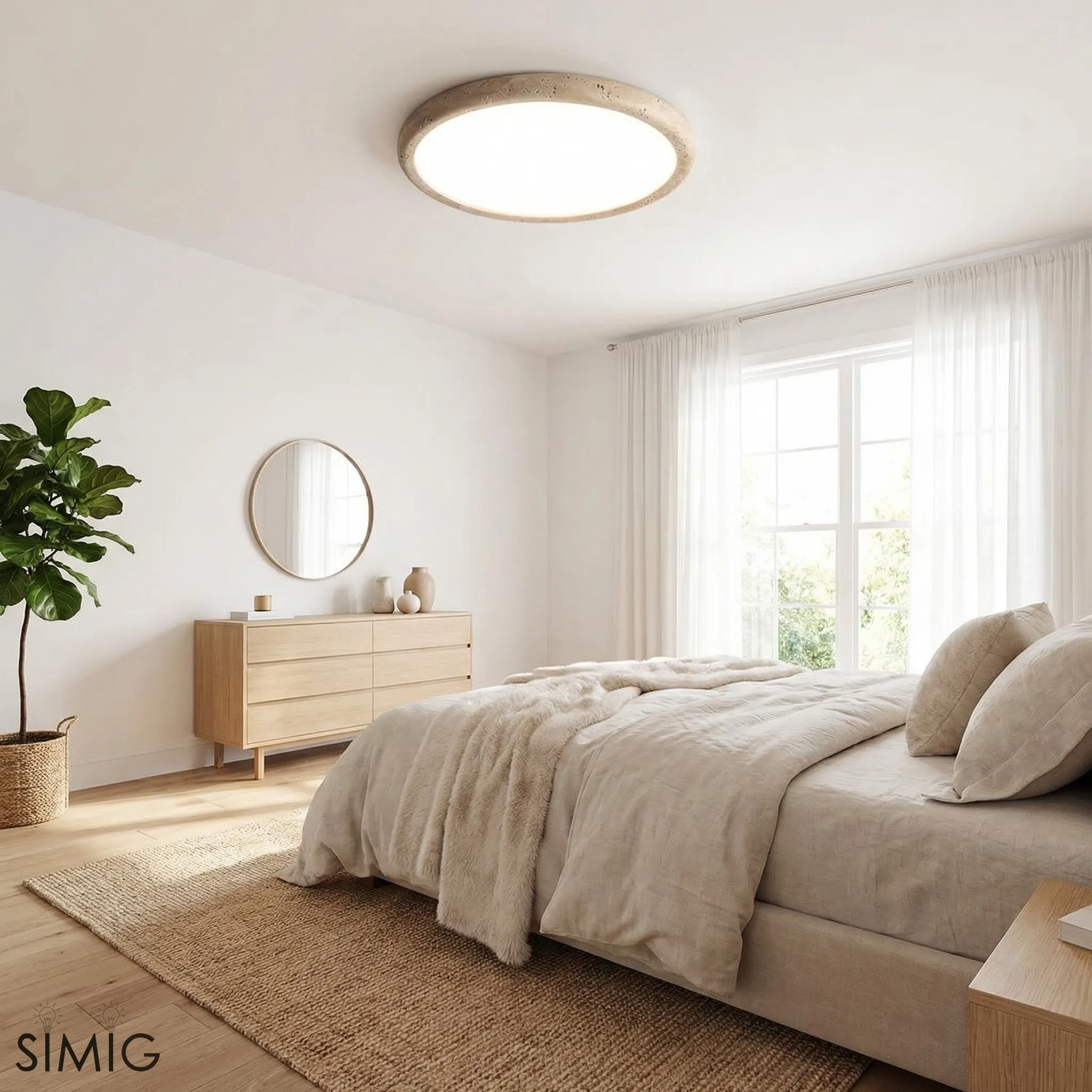 Travertine Disc Flush Mount Ceiling Light - Minimalist Design  Lighting S289