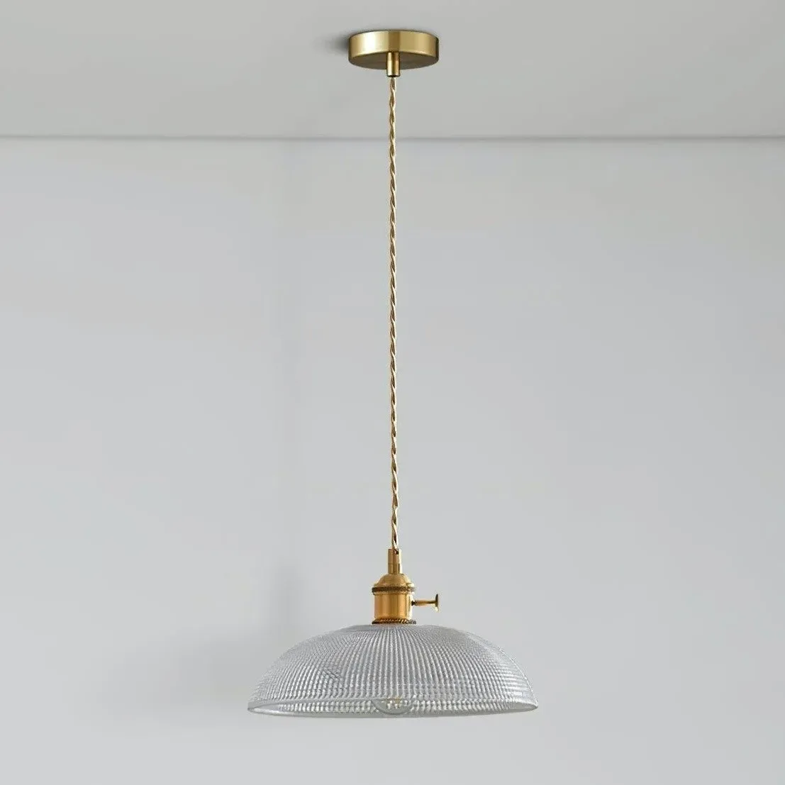 Modern Spiral Pendant Light – Textured Ribbed Glass Shade S225