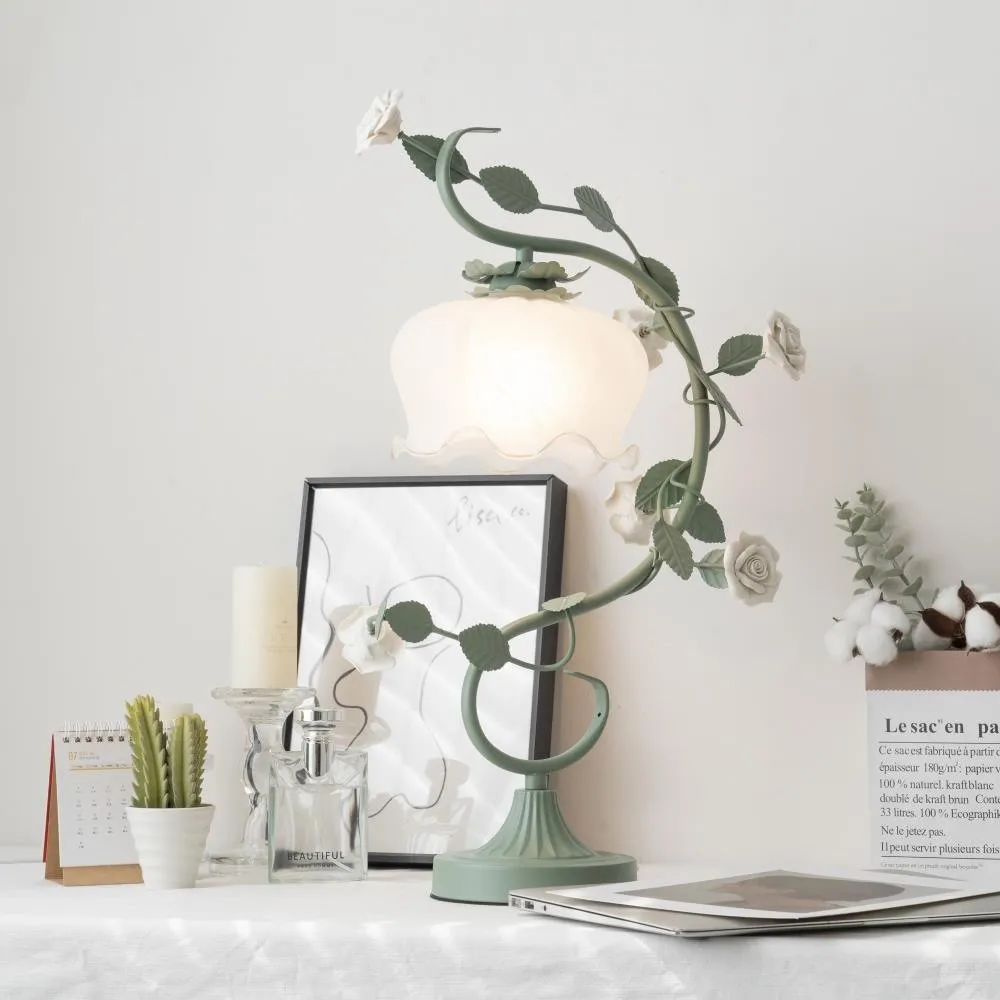Green Pink White Rose Flower Table Lamp M107