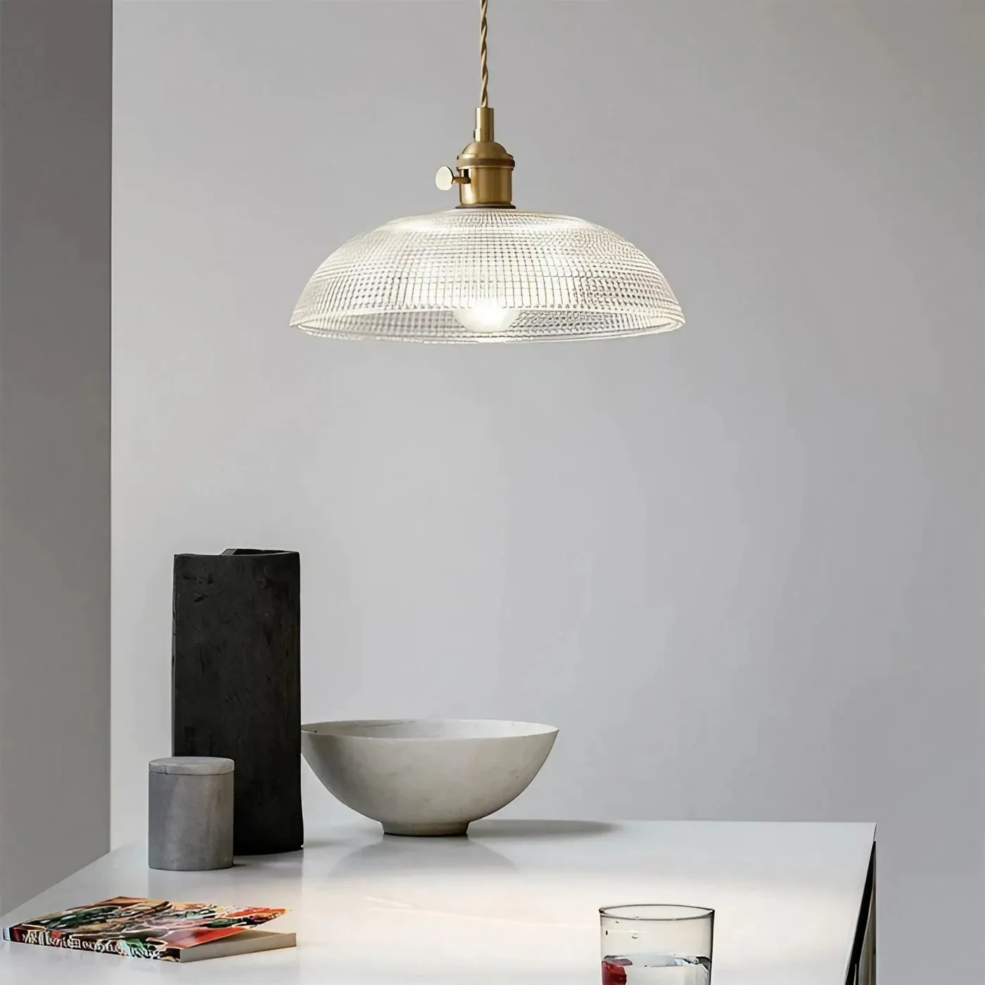 Ribbed Bowl Clear Glass Pendant Light - Classic Retro Dining Room Light S121