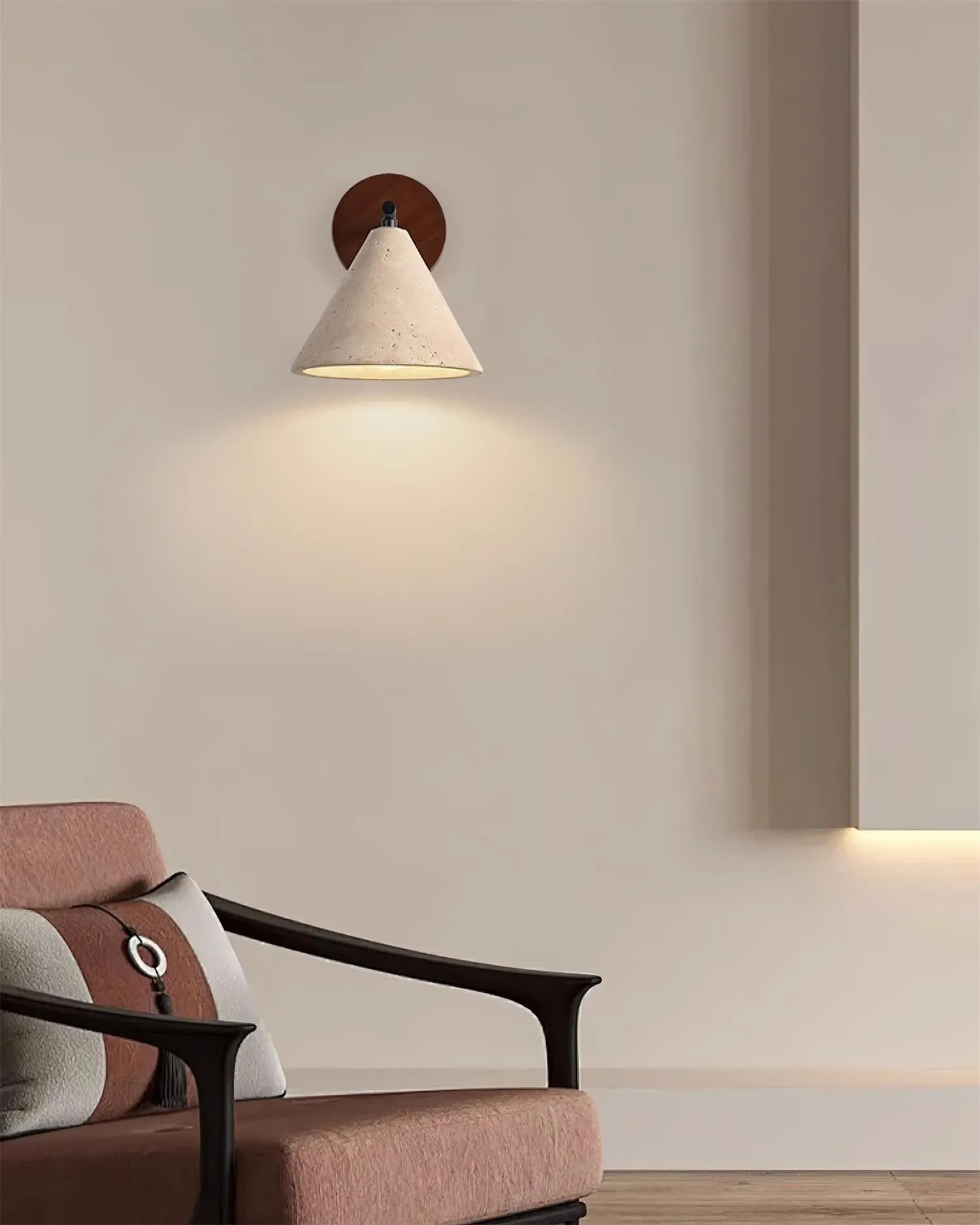Textured Travertine Cone Wall Light - Minimalist Bedroom Sconce M56