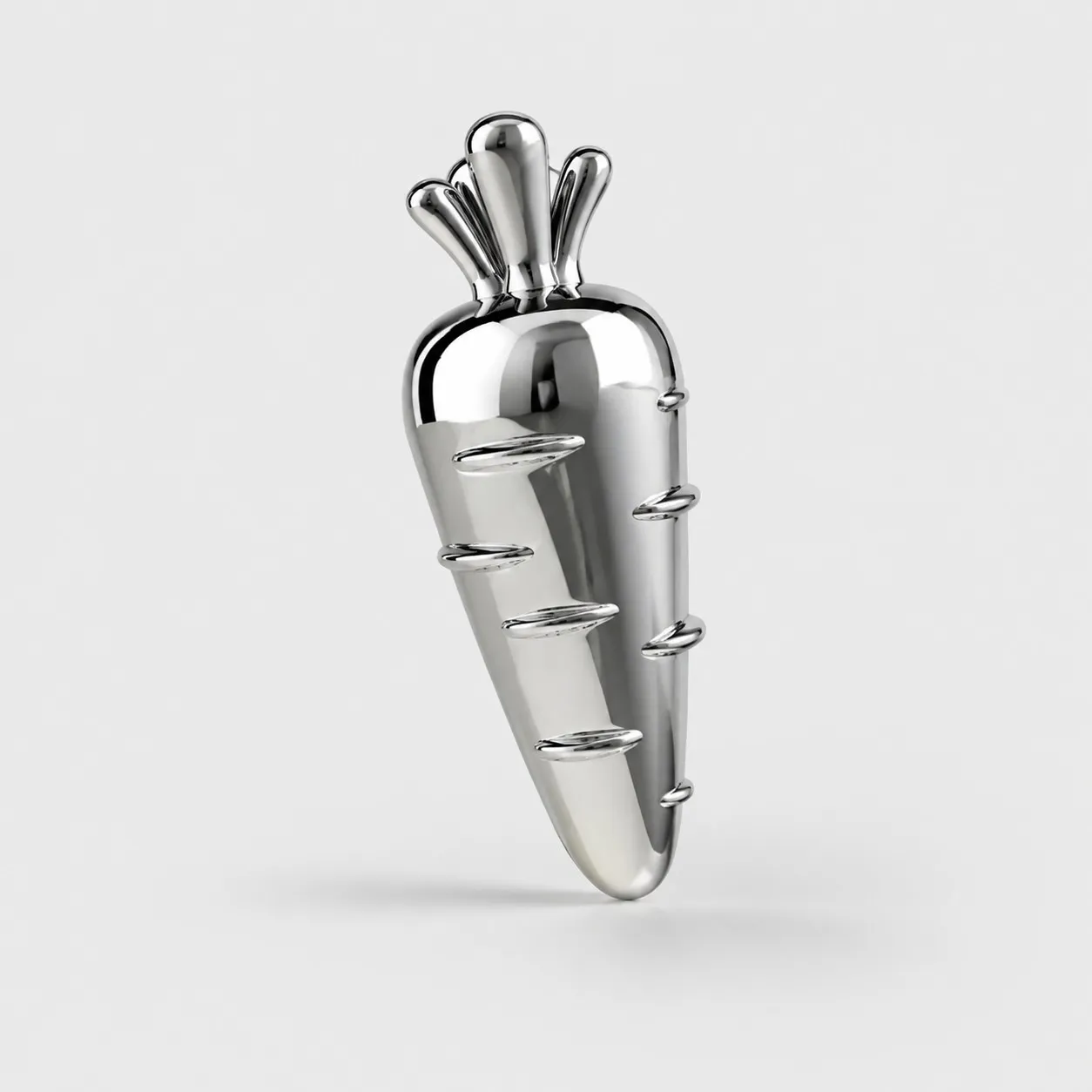 Chrome silver carrot 50 mm cabinet knob front view