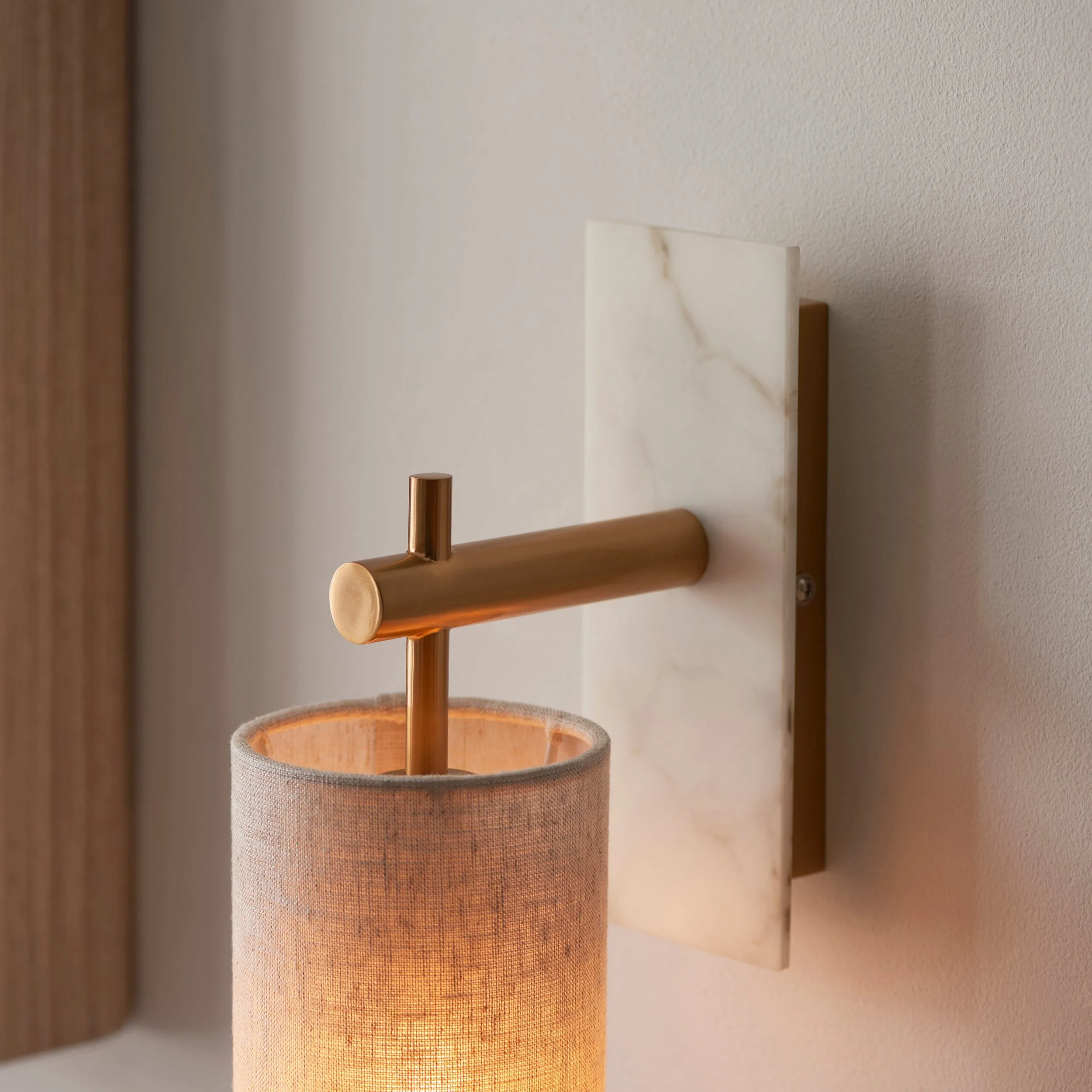 Linemora Timeless Marble Wall Lamp - Natural Linen Shade for Hallway T465