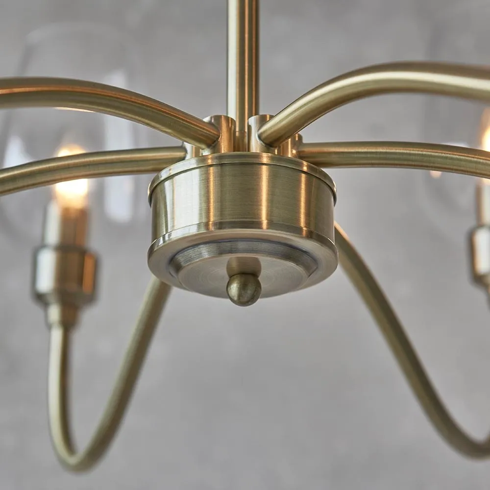 Clarione Art Deco 6-Light Linear Chandelier with Blown Glass Shades for Kitchen T930