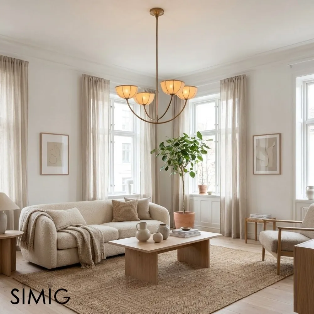 Loomis Adjustable Linen Wrapped Chandelier - Warm Ambient Light for Bedroom T1184