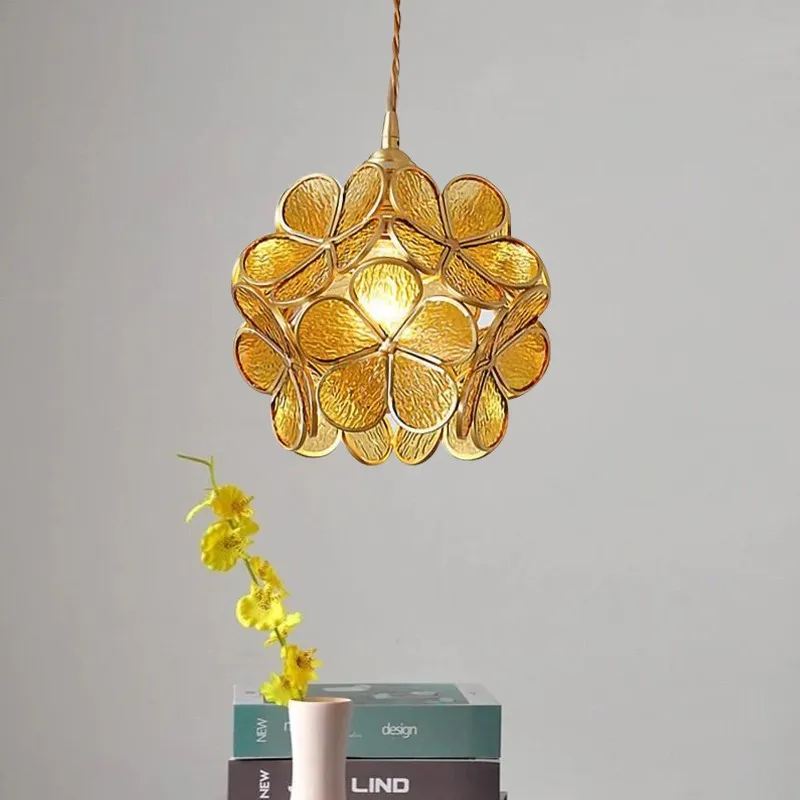 Nordic Brass Flower Petal Glass Pendant Light S10