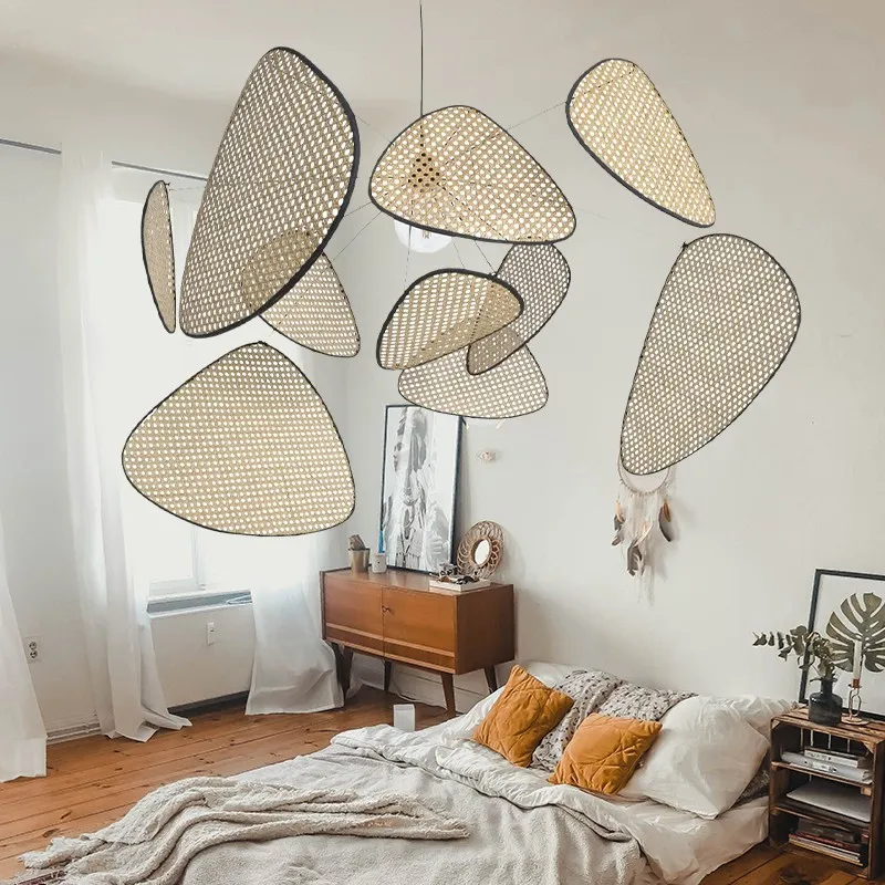 Screen Cannage Pendant Light - Woven Rattan Design for Living Room