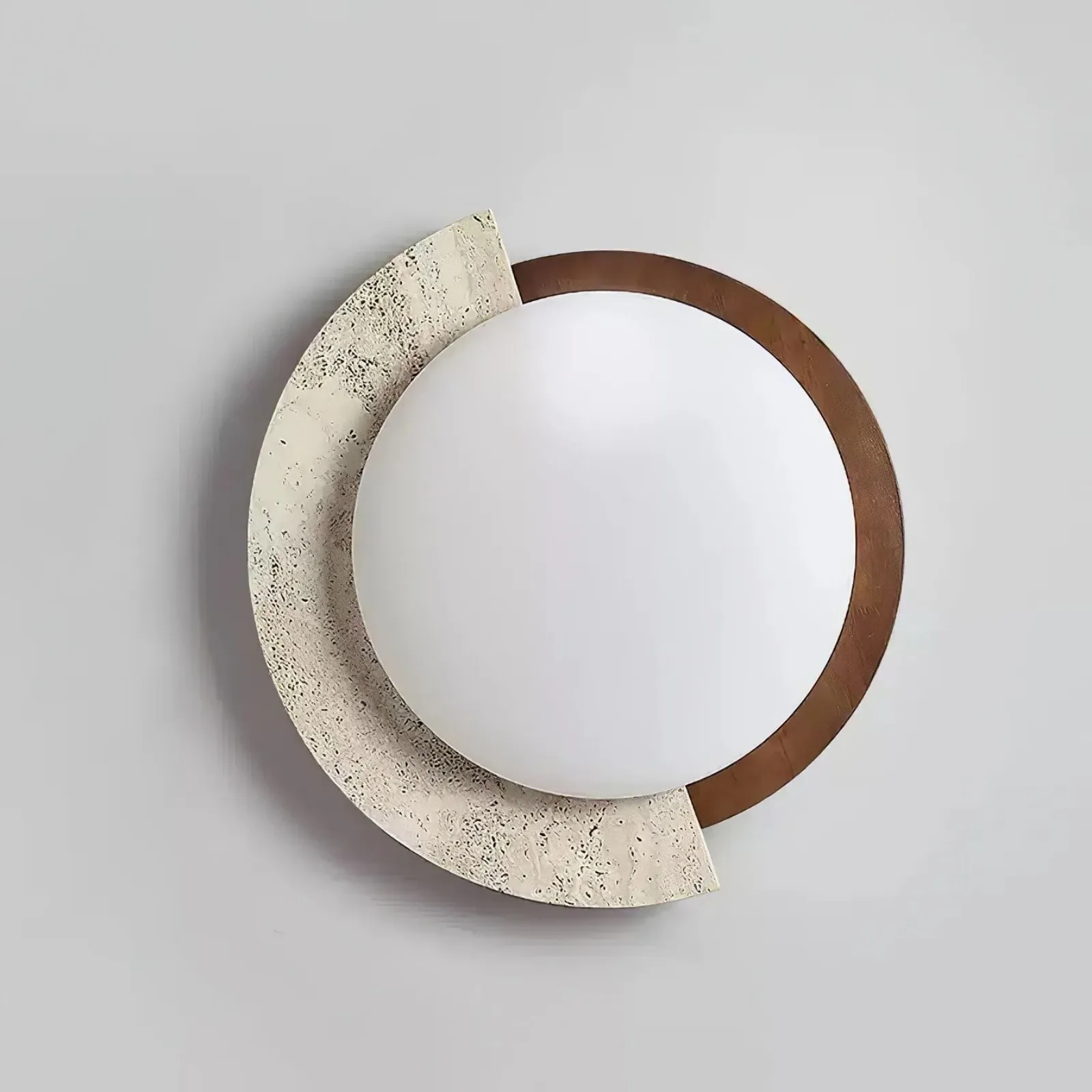 Half Moon Splicing Design Travertine & Wood Ceiling Lamp S292