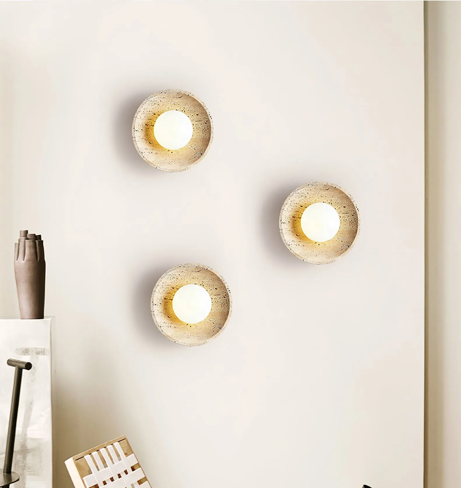 Retro Wabi Sabi Travertine Lunar Eclipse Wall Light G64