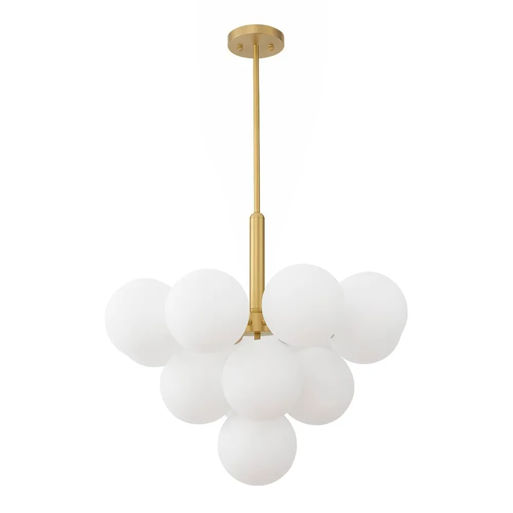 Opal Glass Bubble Cluster Grape Brass Chandelier for Dining Room