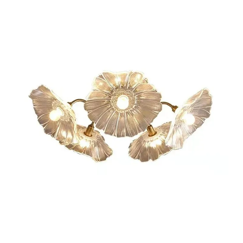 Lotus Leaf Glass Ceiling Lamp for Living Room