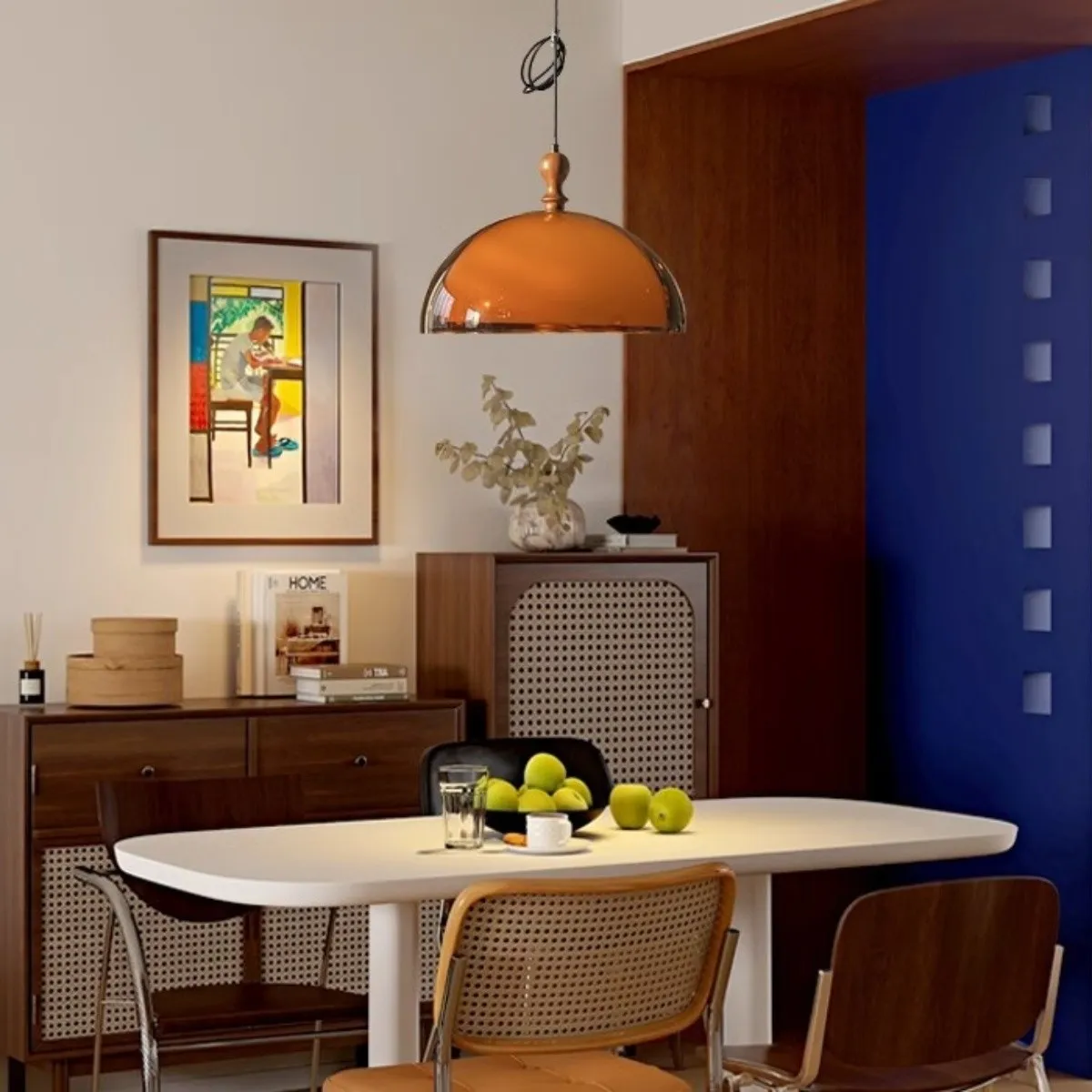 Vintage Sunset Pendant Lamp – Amber Acrylic & Walnut Finish S256