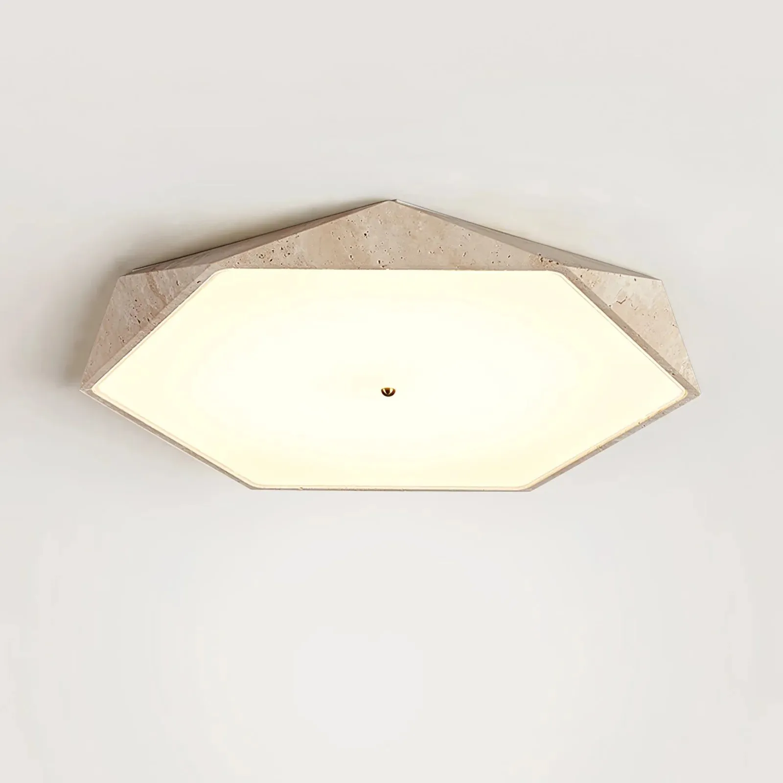 Contemporary Hexagon Ceiling Light In Travertine And Glass S295