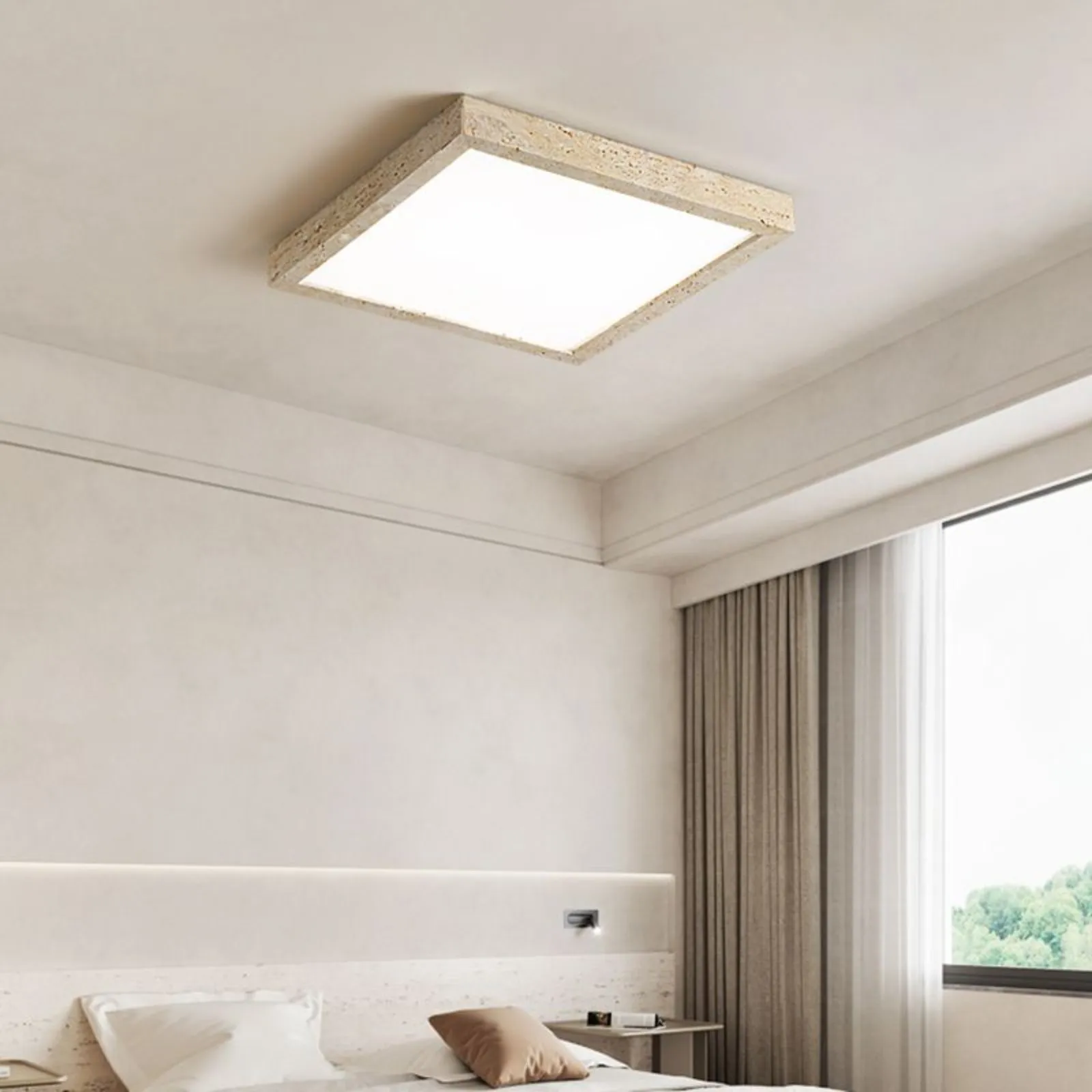 Square Travertine Ceiling Light With Acrylic Diffuser S294