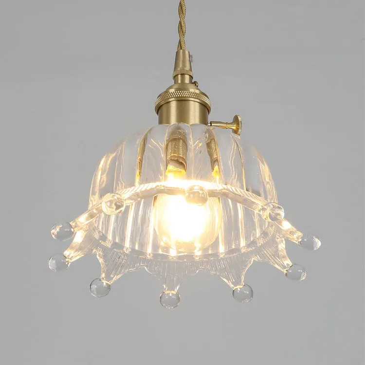 Traditional Japanese Brass Walnut Glass Ceramic Cylinder Conic Flower Bowl 1-Light Pendant Light For Dining Room T260