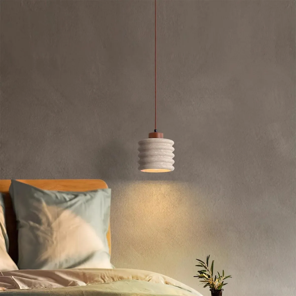 Textured Travertine Hanging Light - Minimalist Bedroom Pendant S265