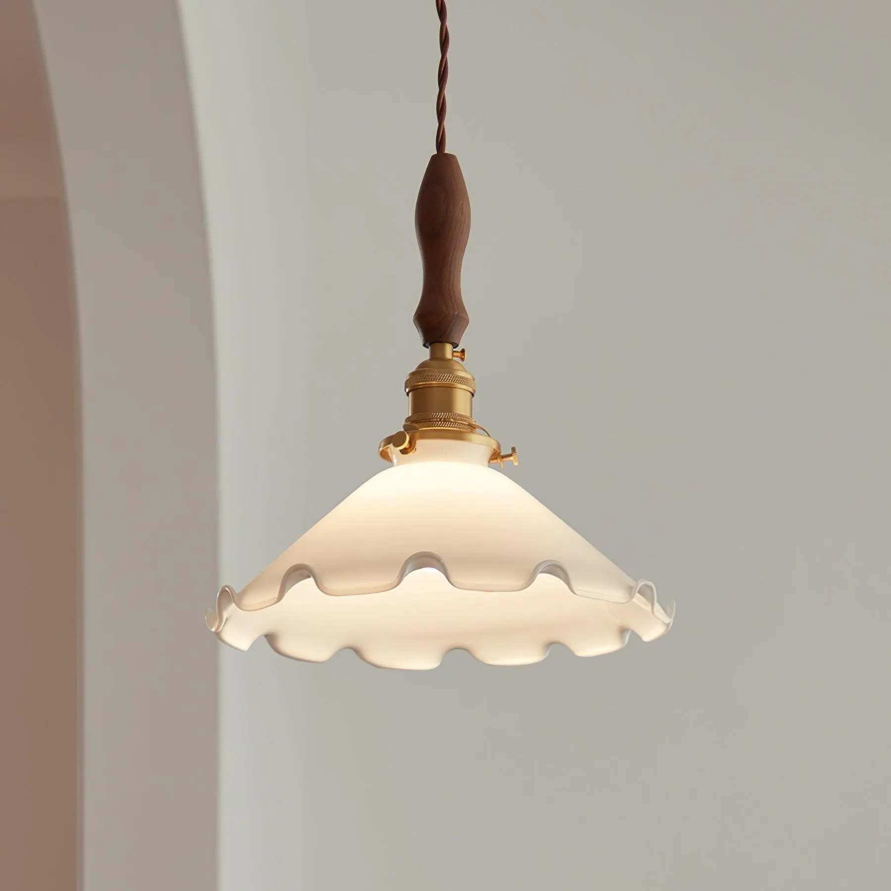 Vintage White Glass Skirted Pendant Lamp M366