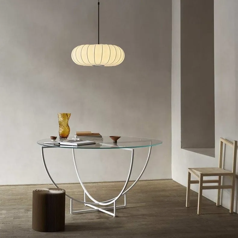Simple Wabi-sabi White Lantern Fabric Pendant Lamp M06
