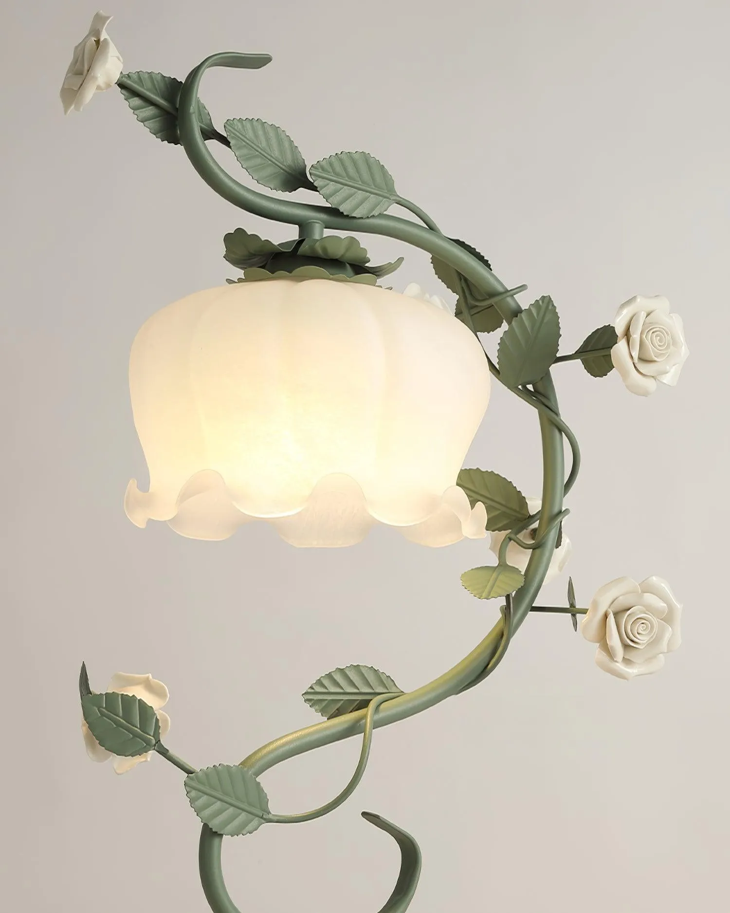 Green Pink White Rose Flower Table Lamp M107