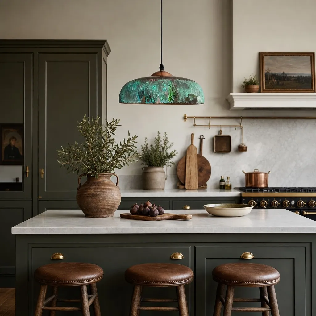 Aerugix Vintage Hammered Copper Dome Pendant Light - Natural Metallic Finish for Dining Room T2250