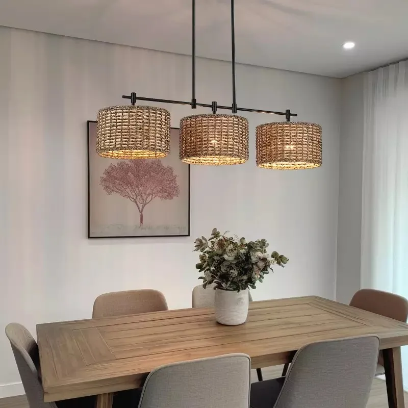 Raphael 3 Light Dimmable Drum Rattan Pendant Lamp S106