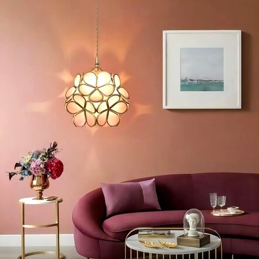 Nordic Brass Flower Petal Glass Pendant Light S10