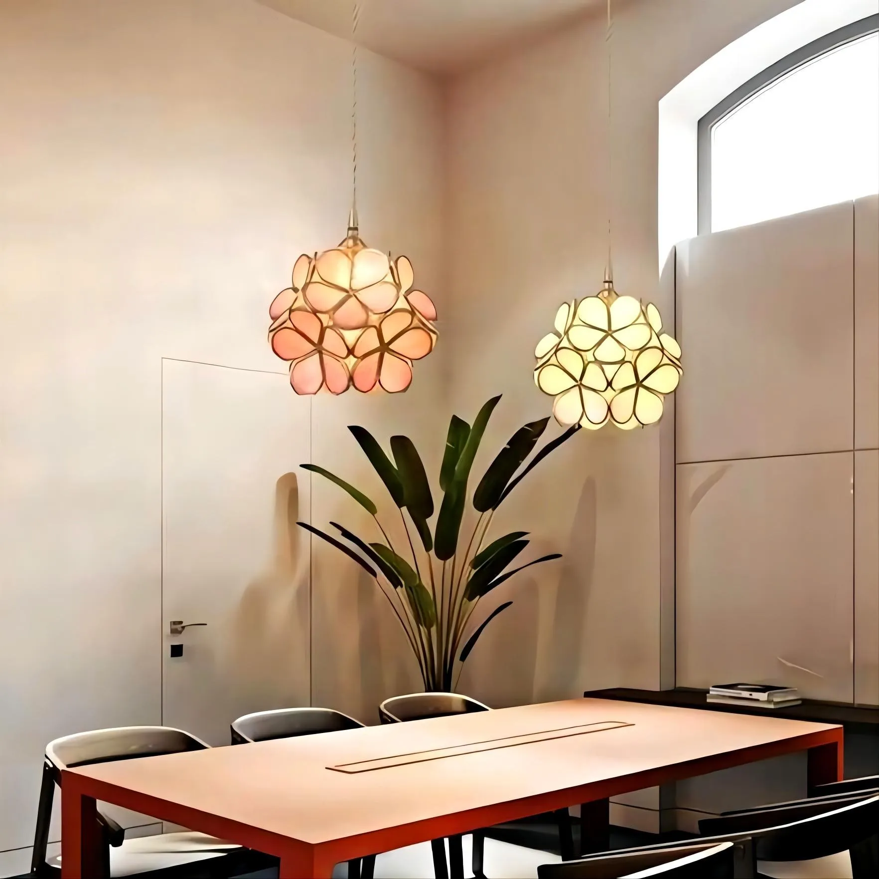 Nordic Brass Flower Petal Glass Pendant Light S10