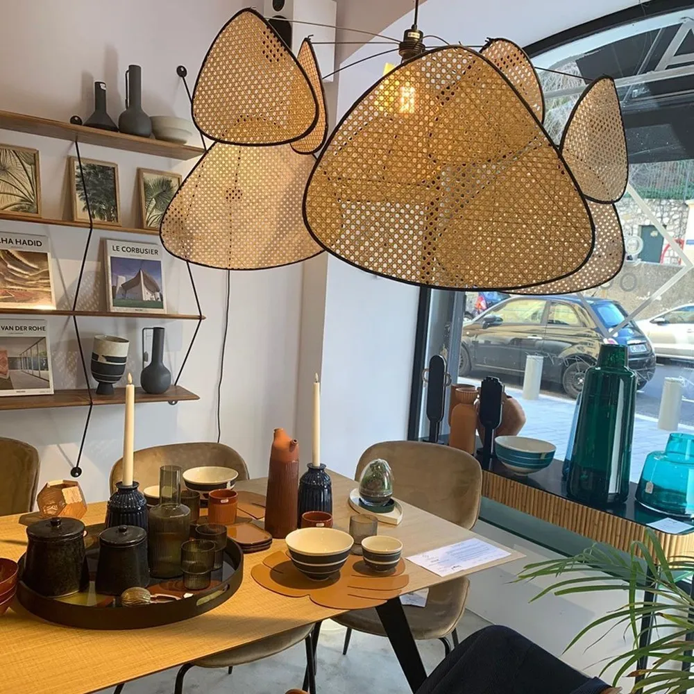 Screen Cannage Pendant Light - Woven Rattan Design for Living Room